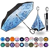 MRTLLOA 40/49/56 Inch Oversize Windproof Inverted Reverse Upside Down Umbrella, Golf Size Rain Umbrella, Double Layer, C-Shaped Handle for Men, Women and Kids