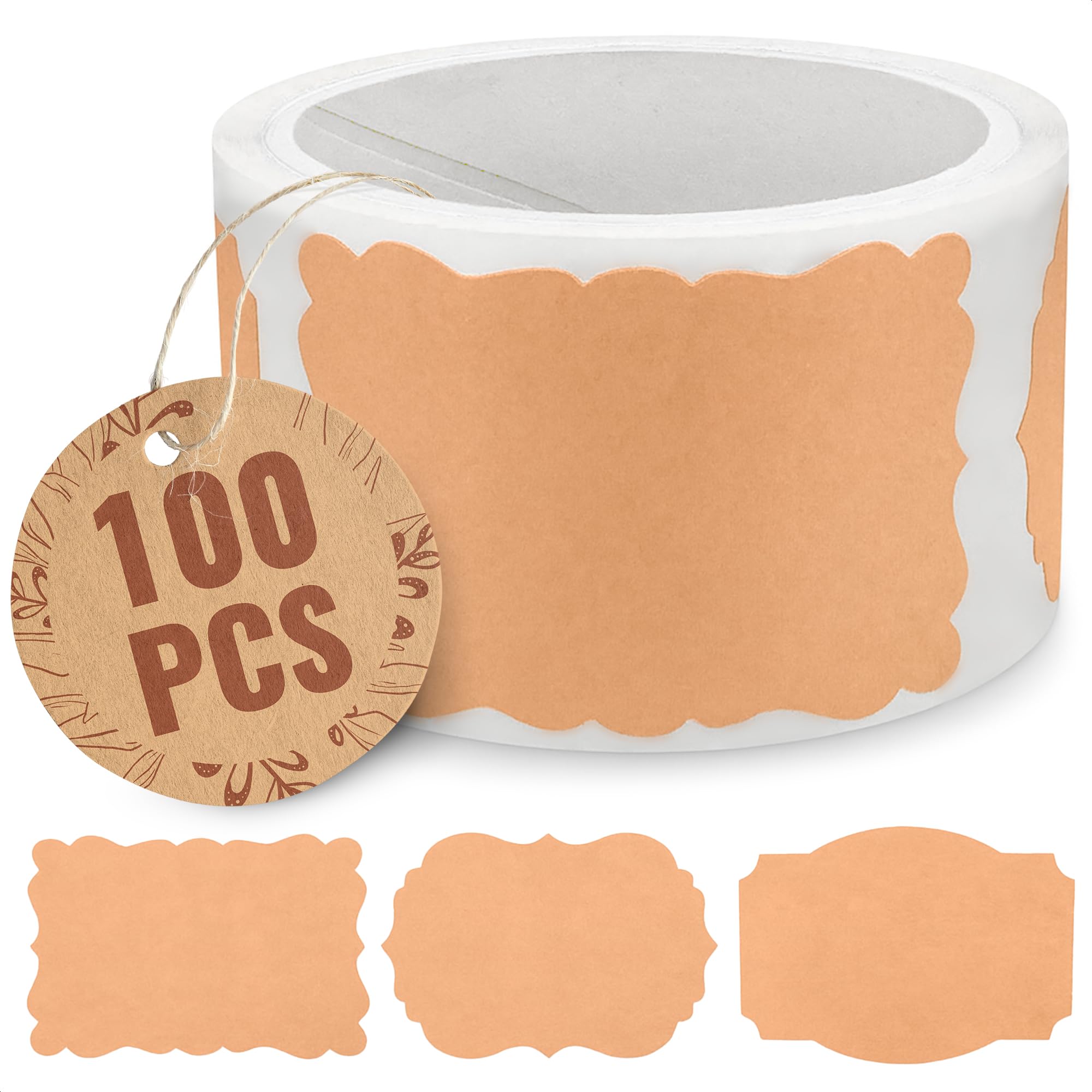 Photo 1 of 100 Pcs Custom Label Stickers for Containers – 3" x 2" Handmade Gift Label Stickers for Baked Goods, Sticker Labels for Jars – Craft Paper with 3 Vintage Designs for Personalized Packaging