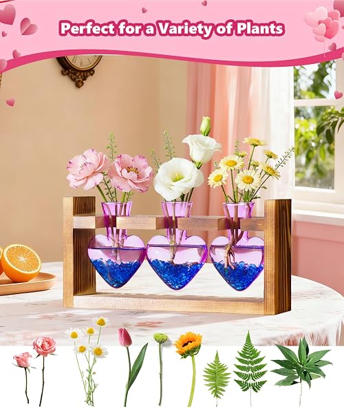 NACOME PLANT TERRARIUM PROPAGATION STATIONS: MOTHERS DAY GIFTS FOR MOM PLANT LOVERS WOMEN WIFE DAUGHTER – 3 BULB GLASS VASE WITH WOODEN STAND TABLETOP FOR HYDROPONICS HOME GARDEN DECOR(PURPLE)