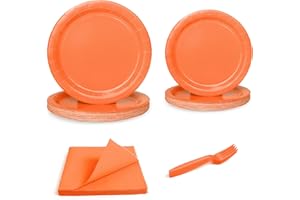 UVTQSSP 96 Pcs Party Plates, Orange Paper Plates and Napkins, Disposable Tableware Set, Party Supplies for Kids Birthday Baby Shower Wedding Picnic, Serve for 24 Guests