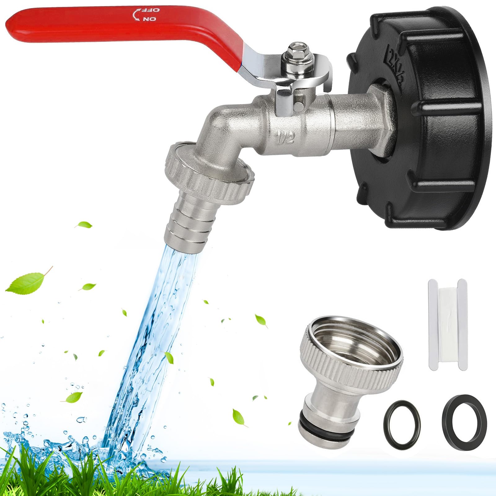 Sukudon 1/2" IBC Tank Adapter Brass Threaded Connector Valve Fitting Parts Replacement for Garden Tap Water Tank Hose Fitting Parts