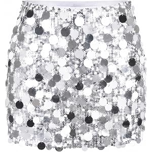 SUMERSHA Women's Sequin Mini Skirt Sparkly Rave Concert Night Out Glitter Bodycon Mini