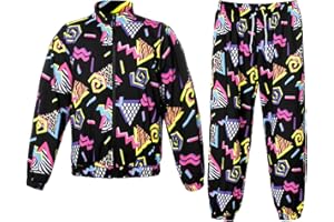 Vintage Tracksuit Men,Men's 2 Pieces 90S Outfits Tracksuit Retro 80S 90S Outfit Hip Hop Shell Suit for Disco Party
