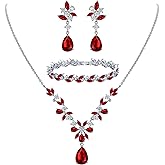 EleQueen Women's Wedding Bridal Jewelry Set for Brides Bridesmaids, Silver/14K Gold/Rose Gold Plated Cubic Zirconia Teardrop Necklace Dangle Earrings Bracelet Sets for Party Prom