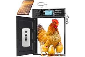 Okköbi Automatic Chicken Coop Door PRO - Light Sensor & Timer - Anti-Pinch Function - Wide Opening - New Model - Solar Powere
