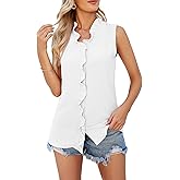 Famulily Ruffle Tank Top for Women V Neck Ruffled Collared Shirts Sleeveless Ruffle Placket Button Front Blouse