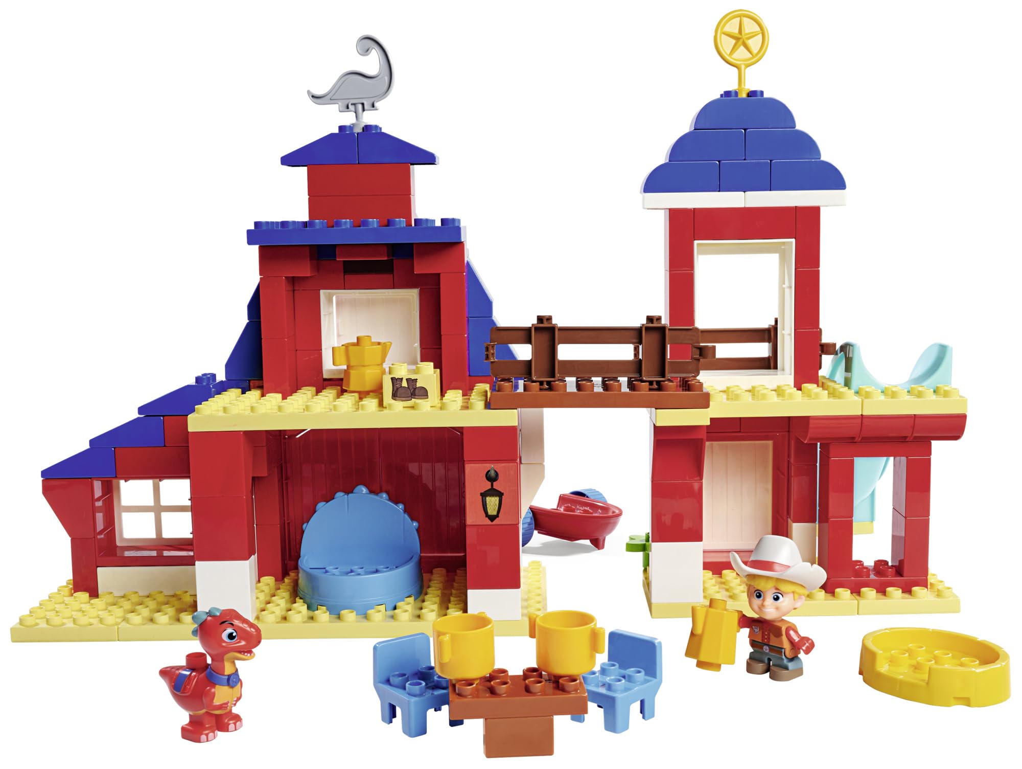 Big-Bloxx - Dino Ranch Clubhaus - XXL Spielset (168 Bausteine) für großes Club House mit Mehreren Etagen, Spielfigur Jon, Dino Figur Blitz und Zubehör, für Kinder von 18 Monate bis 5 Jahre 4