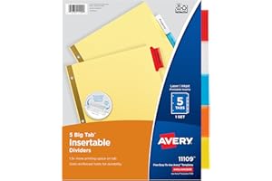 Avery Binder Dividers - 5-Tab Insertable Multicolor Big Tabs for Binders, 1 Set of Dividers (11109)