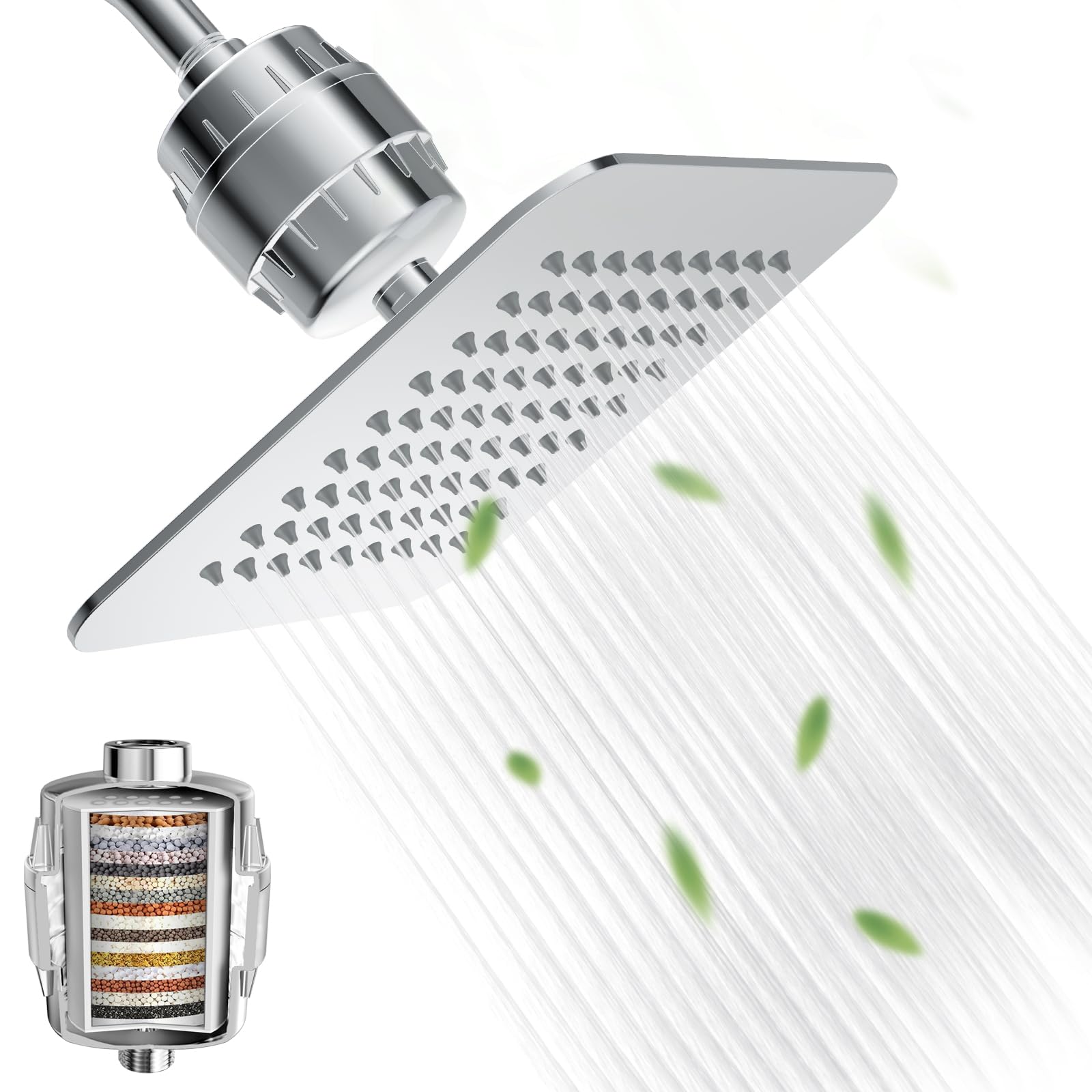 Photo 1 of 8'' High Pressure Filtered Shower Head Combo 20 Stage Shower Filter for Hard Water, Removes Chlorine & Harmful Substances (Chrome Polished)