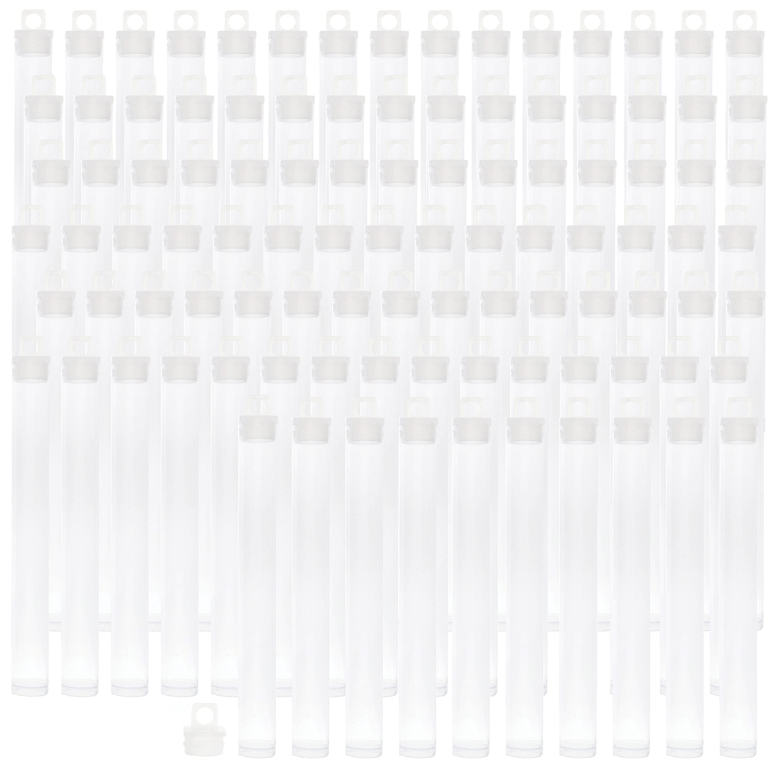 The Beadsmith Clear Plastic Tubes - 5-Inch-Long Round Tubes, 9/16 Inches in Diameter - Hanging Caps - Use for Beads, Bath Salts, Wedding & Party Favors, Home or Office Storage - Bag of 100