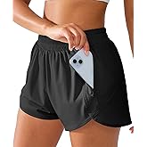 BRXL Mid Waisted Running 2 in 1 Shorts for Women Lightweight Split Hem Gym Athletic Shorts with Liner Phone Pockets
