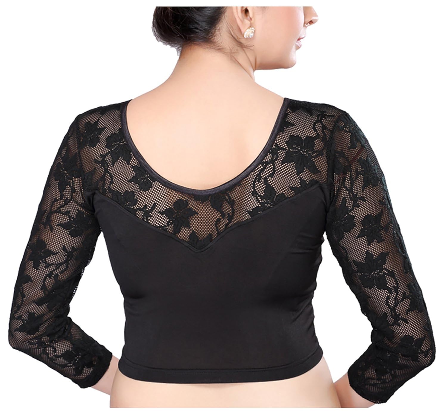 msm women's synthetic saree blouse (black)