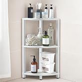 HDPS 3 Tier Floor Standing Corner Shower Caddy Organizer Shelf, Detachable Stool &amp; Foot Rest,Waterproof &amp; Durable Bathroom Shelves Stand Rack with Anti-Slip Feet, Space-Saving Design Storage