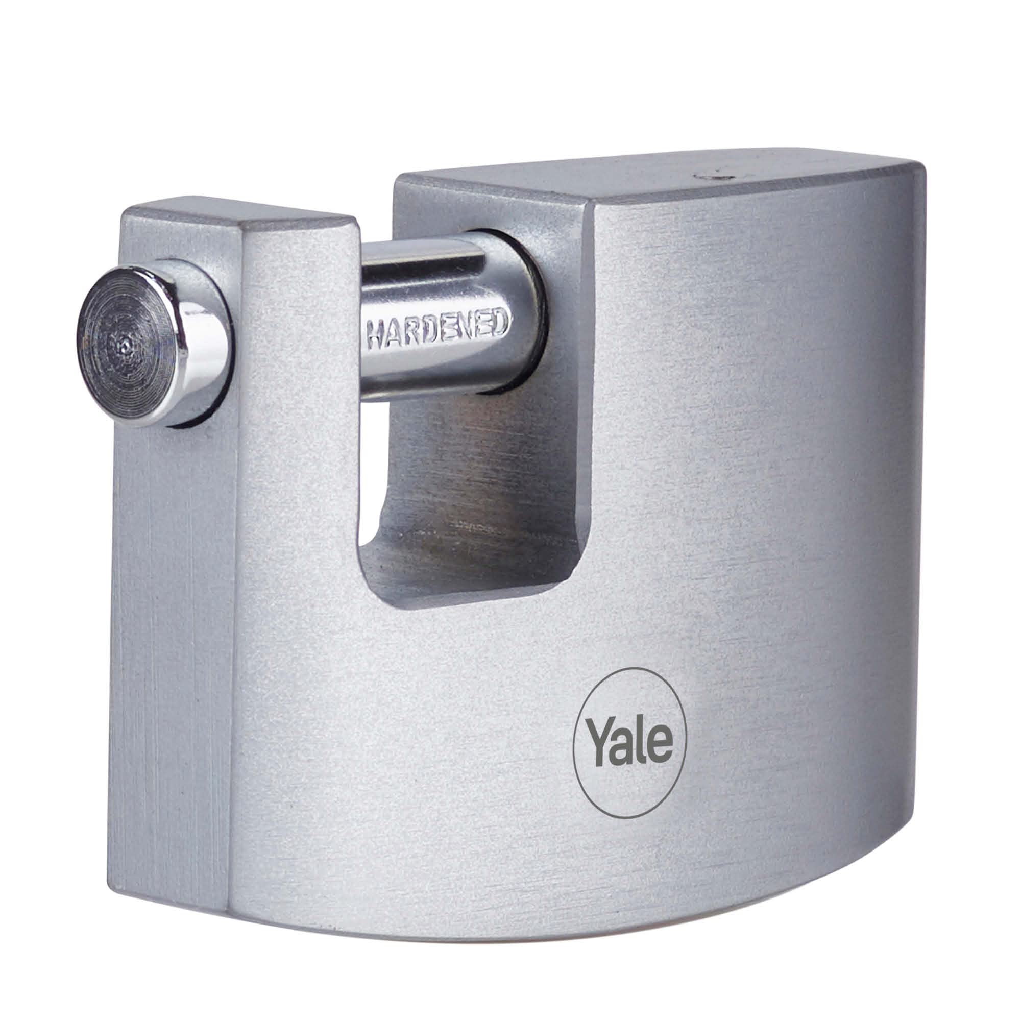 Yale - Y124B/60/110/1 Maximum Security 60mm Brass Block Lock - Chrome Finish - Open Steel Shackle - 3 Keys