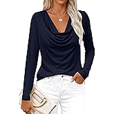 PRETTYGARDEN Womens Spring Tops 2026 Dressy Cowl Neck Long Sleeve Shirts Loose Business Casual Blouses Teacher Tunic Top