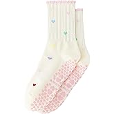 Yawlsow Pilates Grip Socks for Women Yoga Grippy Socks Cute Barre Non Skid Athletic Crew Sticky Sock Workout Hospital