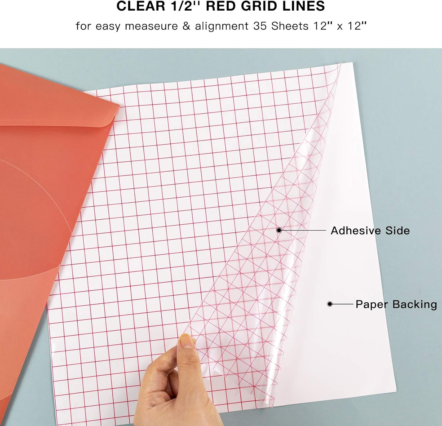 Transfer Tape for Vinyl 35 Pack 12” x 12” w/Red Alignment Grid for Adhesive Vinyl, Medium Tack Vinyl Transfer Tape for Cricut, Silhouette Cameo for Signs Decals Windows by JANDJPACKAGING: Arts, Crafts & Sewing