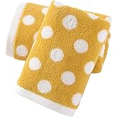 sense gnosis Polka Dot Pattern Yellow Hand Towels Set of 2 100% Cotton Decorative Hand Towels for Bathroom 13 x 29 Inch