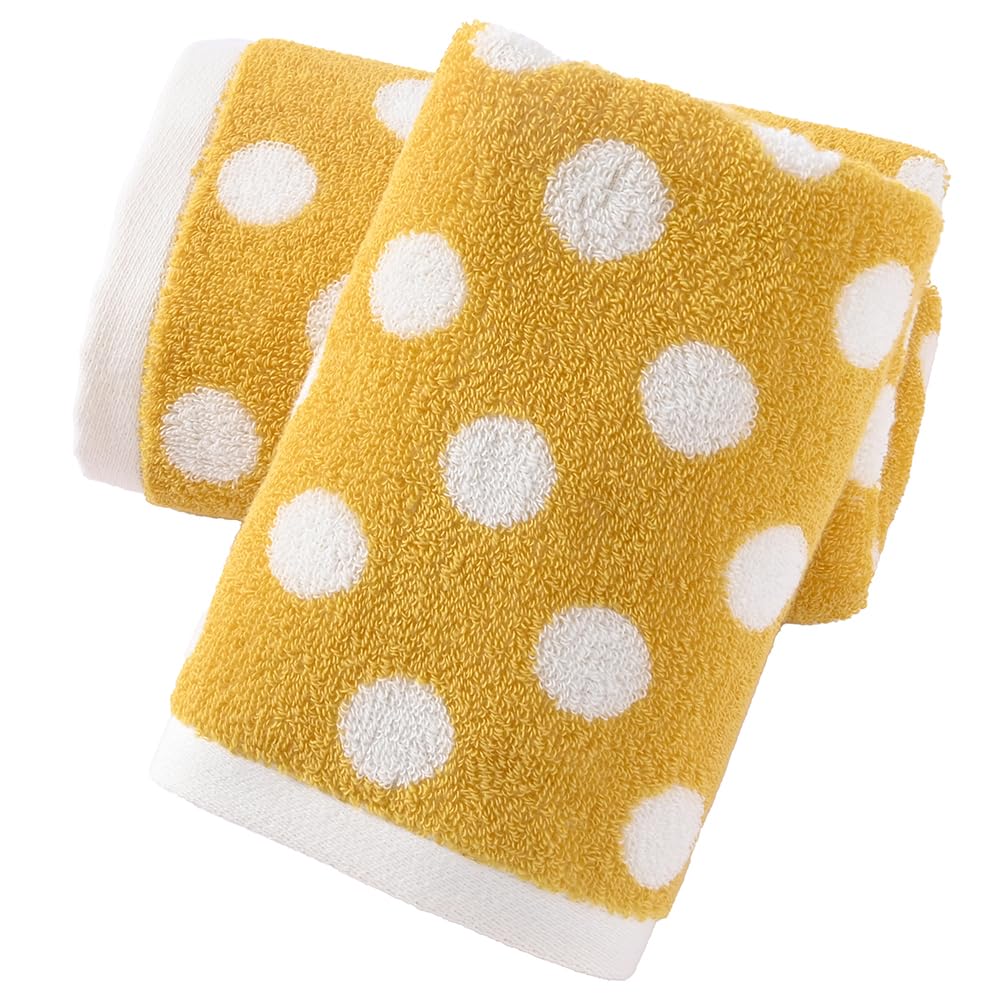 sense gnosis Yellow Hand Towels Set of 2 Polka Dot Pattern Super Soft 100% Cotton Absorbent Decorative Hand Towels for Bathroom 13 x 29 Inch