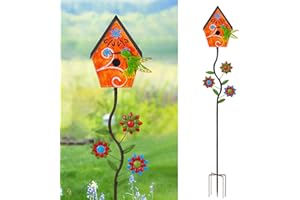 BAYN 51” Bird Houses Stake for Outside, Metal Wild Bird Feeder Birdhouse Stake Pole with Hummingbird Design Outdoor Decorations for Patio, Backyard, Garden