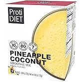 ProtiDIET Protein Smoothie Mix, Pineapple Coconut Tropical Drink - 7 ct | High-fiber pineapple coconut protein smoothie mix with 7g protein and 80 calories in convenient single-serve packets