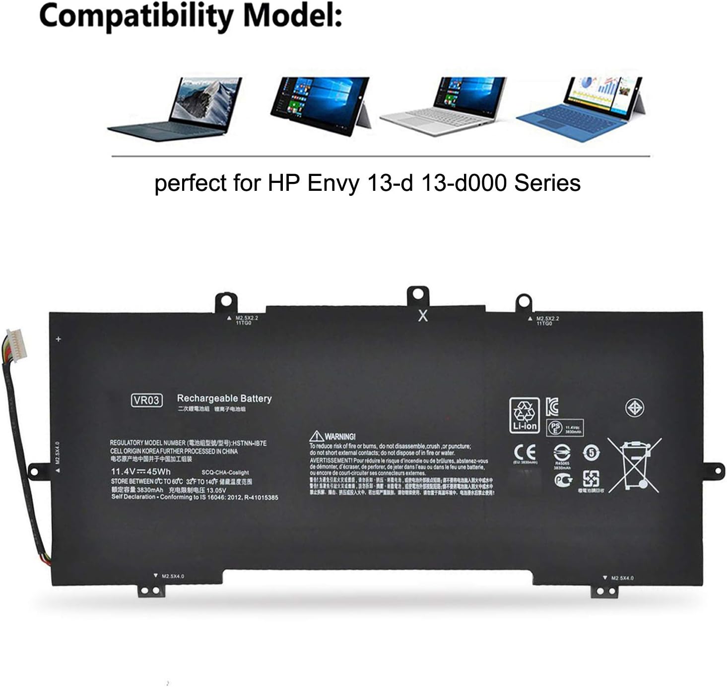 K KYUER VR03XL Laptop Battery for HP Envy 13-D000 13T-D000 13T-D100 13-D061SA 13-D071NG D102NG D080ND D082ND D103NF D106NF D170ND D150NW D022ND D009NA D018NF D040WM D001NS D010ND D010NW D020ND D021ND - Image 3