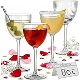 Physkoa Vintage Art Deco Nick and Nora Cocktail Glasses Set of 4 – 5 oz Crystal Ribbed Martini, Manhattan, Classic Coupe Glasses for Home Bar, Birthday Wedding Housewarming Valentine's Day Gifts