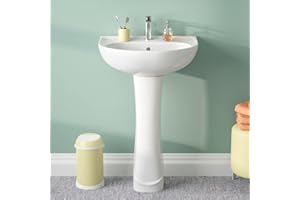 DeerValley Pedestal Sink, White 20" X 17" Bathroom Sink with Overflow, Ceramic Small Pedestal Sink,Single Faucet Hole