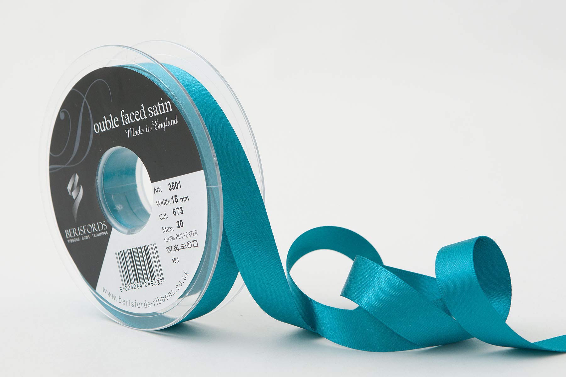 Berisfords Double FACE Poly Satin Ribbon, Malibu Blue, 15 mm