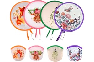 HAGSFIRE 4 Pcs Round Foldable Hand Fans, 4 Styles Handheld Fans Foldable Cooling Fans, Round Japanese Folding Fans Handheld for Indoor Outdoor Travel, Events, Festival, Party Decoration (Floral Animal)