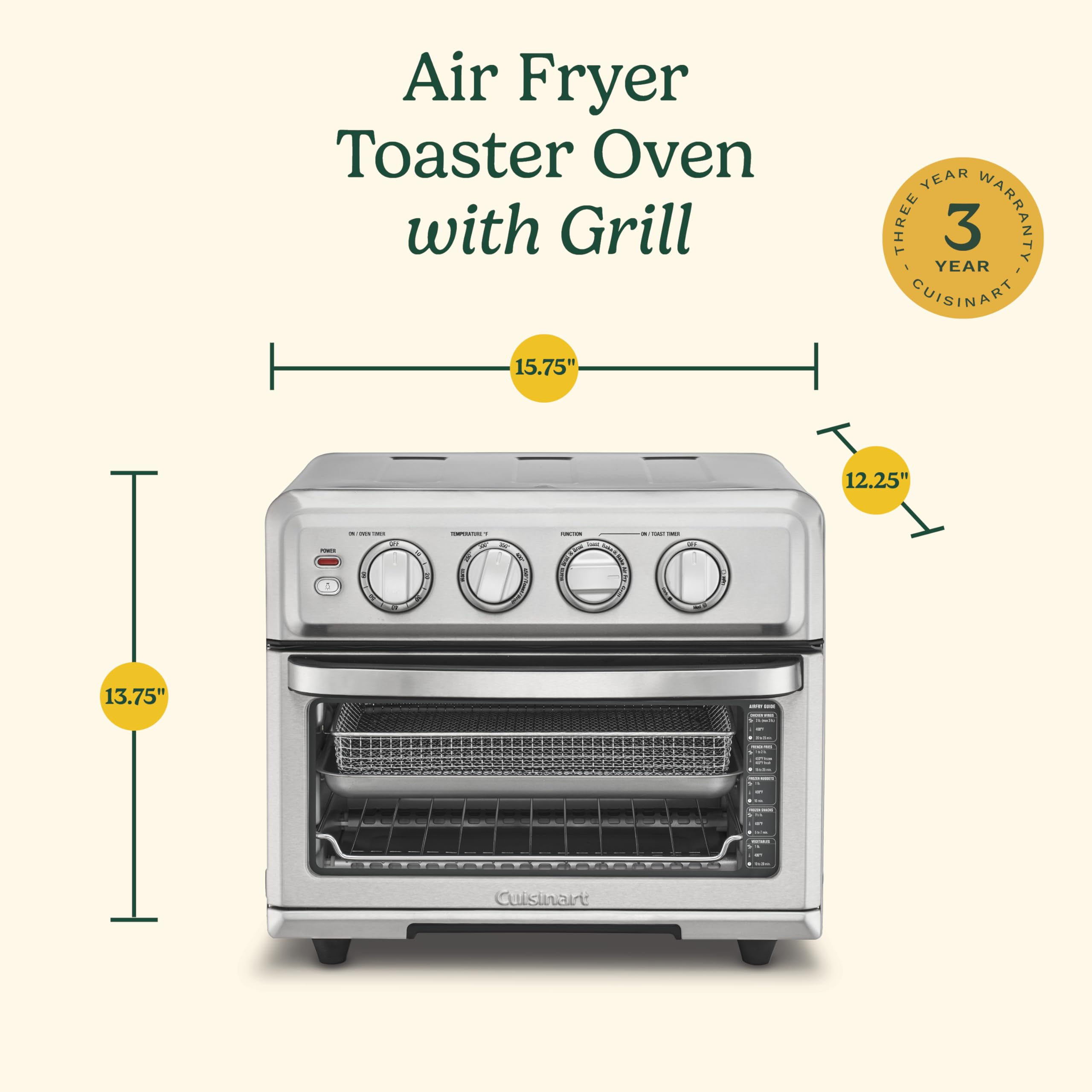 Cuisinart Air Fryer Toaster Oven with Grill, 1800W 8-1 Air Fryer Oven with Bake, Convection Bake, Grill, Broil and Warm Options, Large Capacity, 60-Minute Timer, TOA-70BKS, Black SS