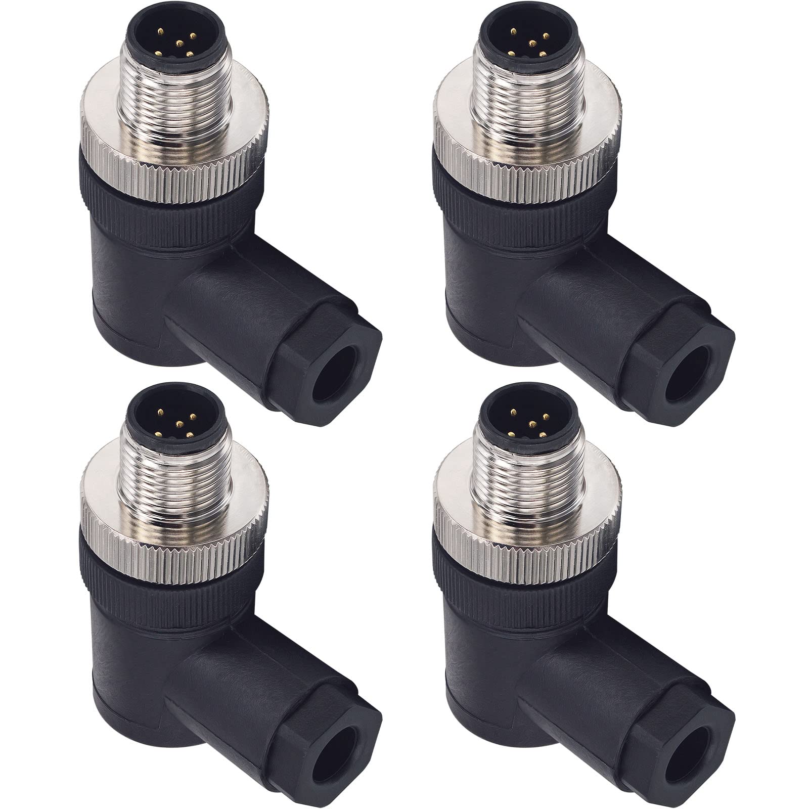 M12 5-Pin Field Installable Connector for NMEA 2000, 12mm 5-Pin Male Aviation Wire Connector Plug,AC 250V 5A IP67 M12 Bending Type Chassis Connector Socket, Pack of 4 — image 1