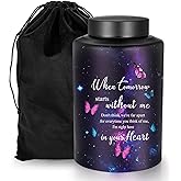 Abooxiu 10 Inches Cremation Urns for Human Ashes Keepsakes Urns Purple Butterfly Urn for Human Ashes Decorative Urns for Adult Male Memorial Stainless Steel Funeral Burial Um - Up to 200 lbs