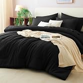 CozyLux King Size Comforter Set Black, 7 Pieces Bed in a Bag | 240GSM Lightweight Comforter 102"x90", 14" Deep Pocket Fitted Sheet, Flat Sheet, 2 Pillowcases &amp; 2 Shams, OEKO-TEX Certified