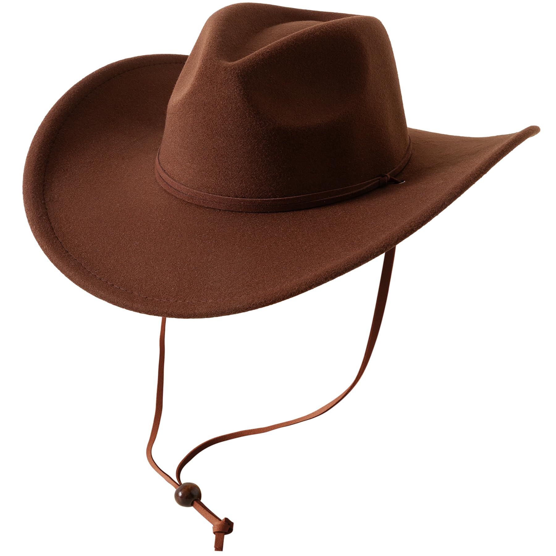 Photo 1 of Lanzom Women Men Retro Felt Wide Brim Western Cowboy Cowgirl Hat Dress Up Hat with Wind Lanyard (Coffee,Large-X-Large)