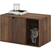 Furinno Peli Litter Box Enclosure, Columbia Walnut | Side Entrance, Hidden Litter Box Furniture, Wooden Pet House, Easy Assembly, for Living Room