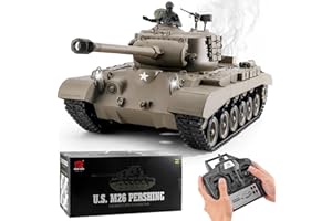 BESTYMXY Remote Control Tank, Henglong US M26 Pershing Heavy Tank, 1/16 2.4Ghz RC Tanks That Shoots, RC Vehicles Model with Sound & Light for Ages 14+