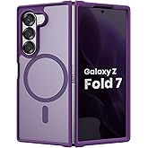 BNAAGO Magnetic Case for Samsung Galaxy Z fold 7 Case, Slim Translucent Matte Phone Cover with Shockproof TPU Frame & Scratch-Resistant PC Back, Strong Magnetic Ring, Purple