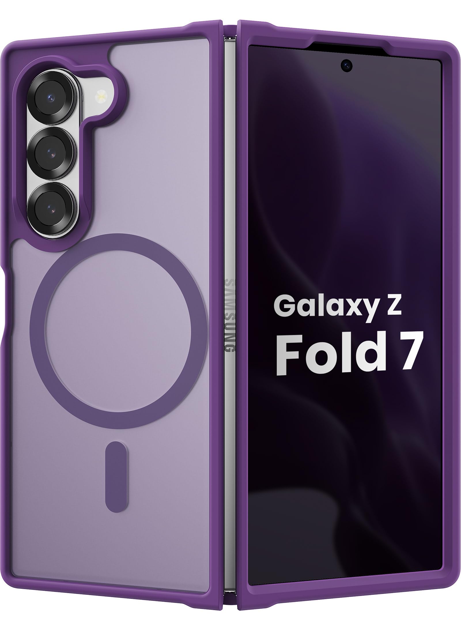 BNAAGO Magnetic Case for Samsung Galaxy Z fold 7 Case, Slim Translucent Matte Phone Cover with Shockproof TPU Frame & Scratch-Resistant PC Back, Strong Magnetic Ring, Purple