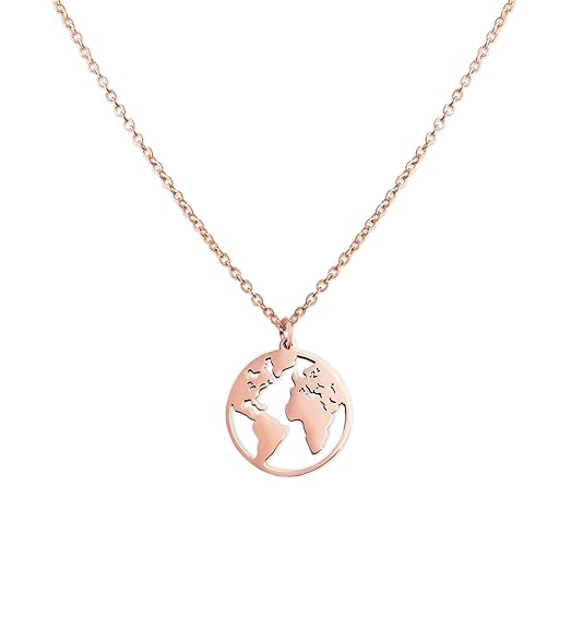 LUAMAYA Damen Halskette | Edelstahlketten mit verschiedenen Motiven in Gold, Silber und Roségold | Globus, Coins, Plättchen, 