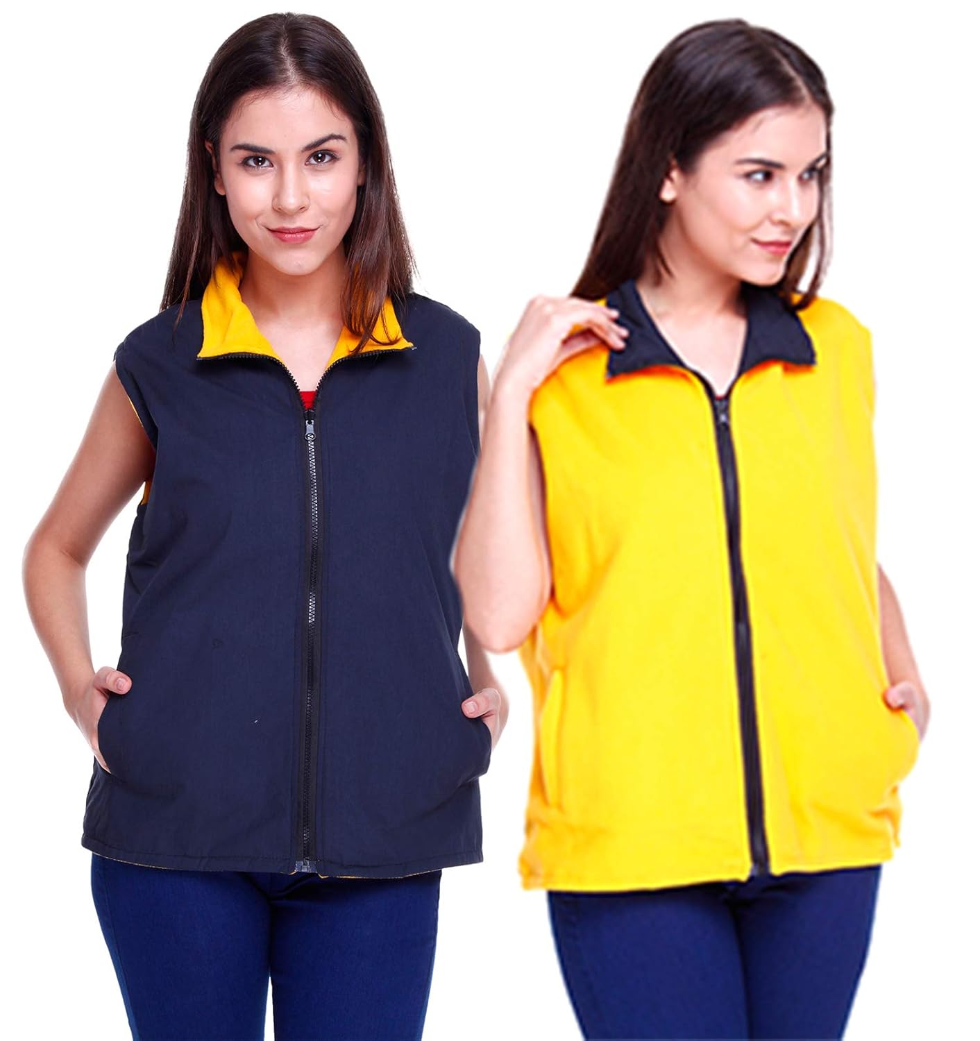 rt buik womens reversible sleeveless jacket_yellow_navy