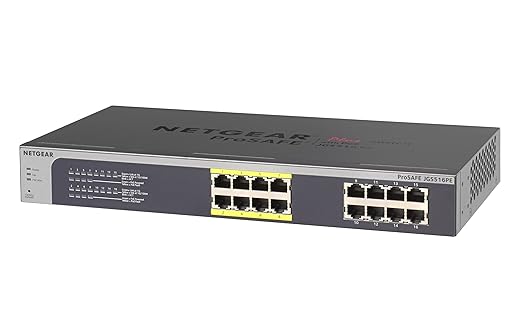 Netgear JGS516PE-100EUS 16-Port ProSAFE Smart Managed Plus Gigabit PoE Plus Switch