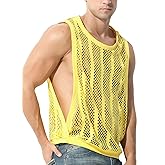 MIZOK Men's Fishnet Mesh Tank Tops Sexy See Through Workout Vest Sleeveless Sheer Muscle Shirts