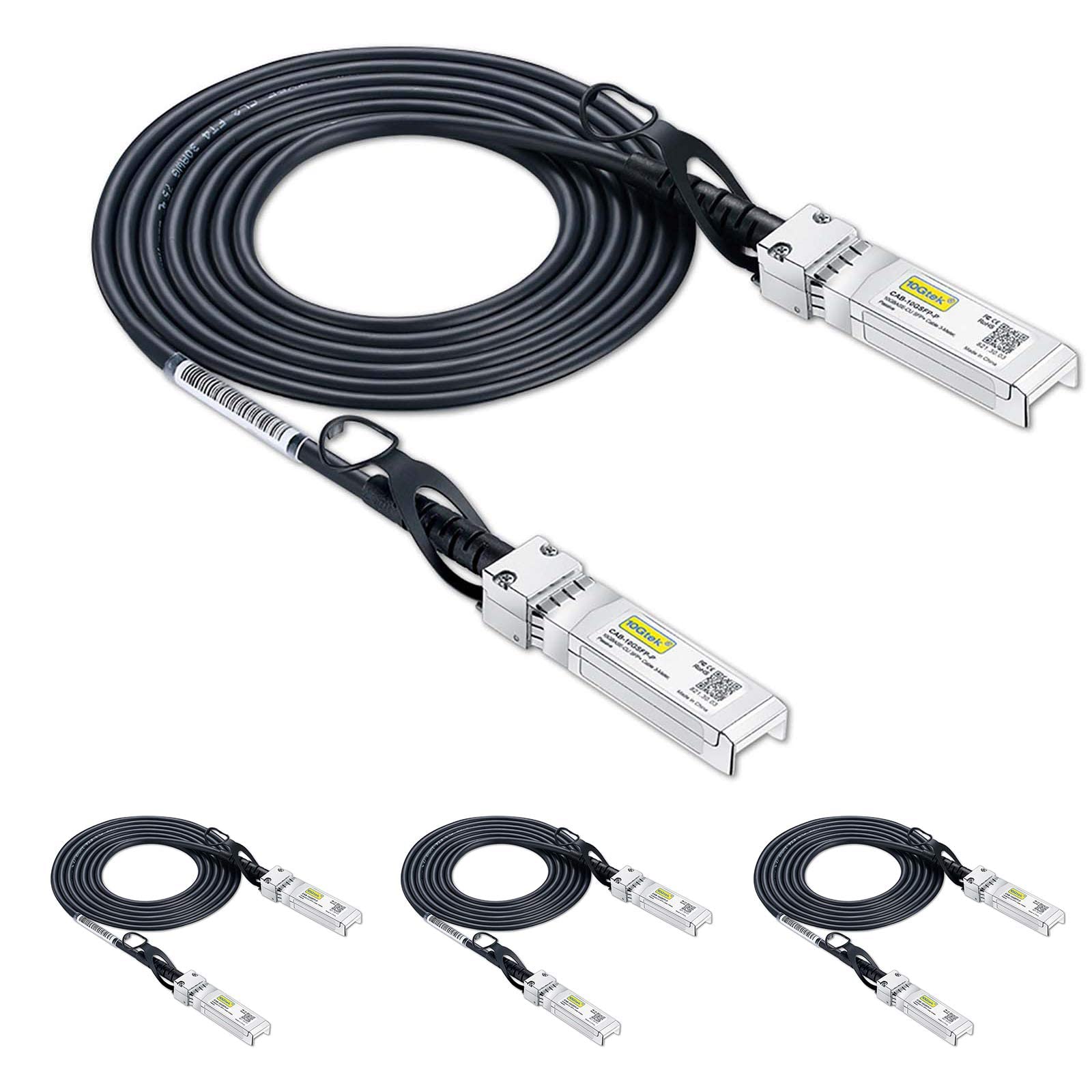 10Gtek [4 Pack SFP+ DAC Twinax Cable 2m(6.5ft), 10G Direct Attach Copper Patch Passive Cable for Cisco SFP-H10GB-CU2M, Ubiquiti UniFi, TP-Link, Netgear, D-Link, Zyxel, Mikrotik and More