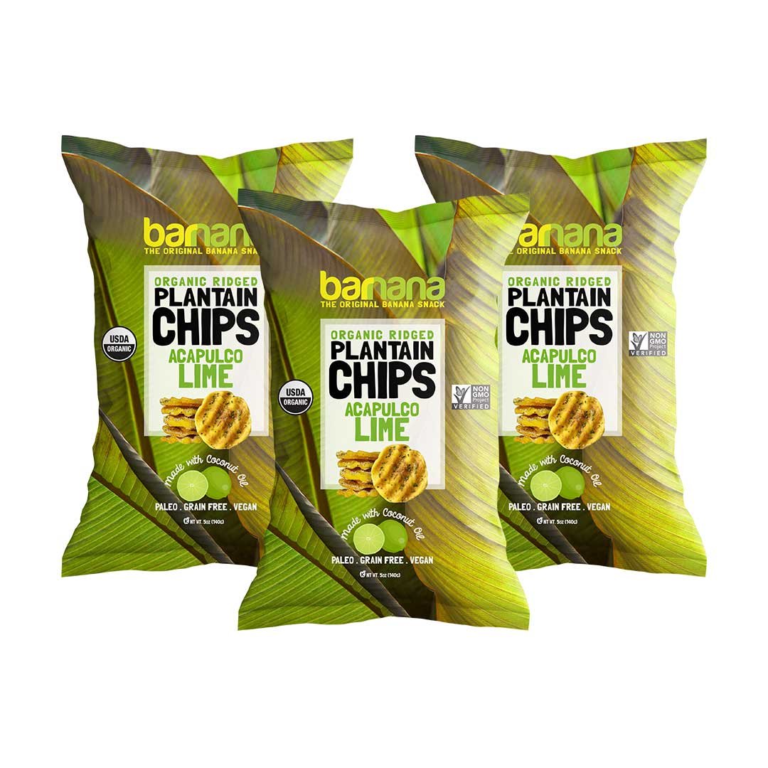 Barnana Organic Plantain Chips Acapulco Lime 5 Ounce, 3 Pack