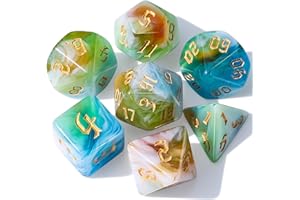 CiaraQ DND Polyhedral Dice Set with a Black Dice Bag for D&D RPG MTG Role Playing Table Games (Brown Mixed with Green + new F