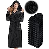 Vinsatin Women's Fleece Hooded Robe - Soft Plush Bathrobe Long Spa Robe Bulk Warm Towel for Winter