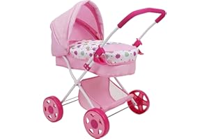 509 Crew Daisy Doll Pram - Fits Dolls up to 18", Large Retractabel Canopy, Storage Basket & Bassinet, Pretend Play for Kids A