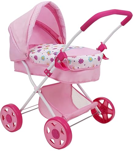 Barbie House Peppa Pig Piece Baby Classic Doll Pram Set Pink