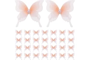 uxcell 30Pcs Organza Butterfly, 1.8" x 2" Three Layers Lace Butterfly Applique Patches Fabric Embroidery Sewing Lace for DIY 